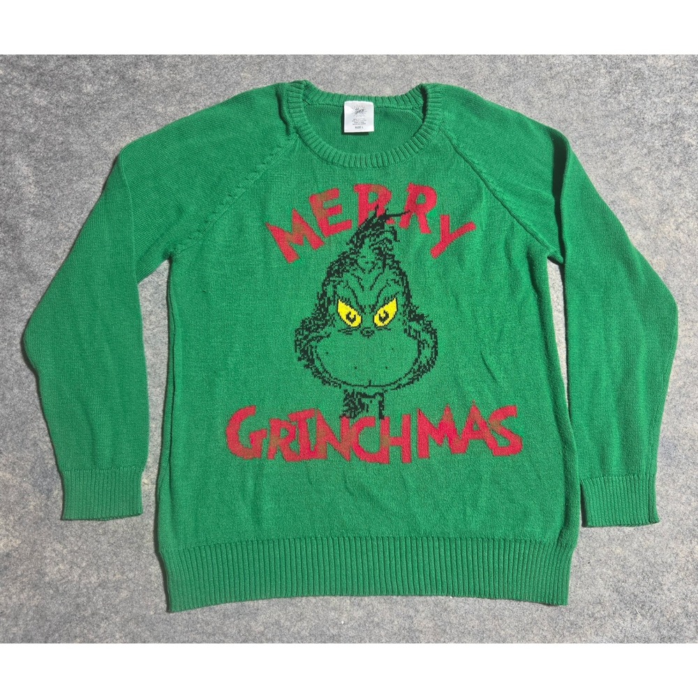 Dr. Seuss The Grinch Merry Grinchmas Green Knit Holiday Sweater Mens Large